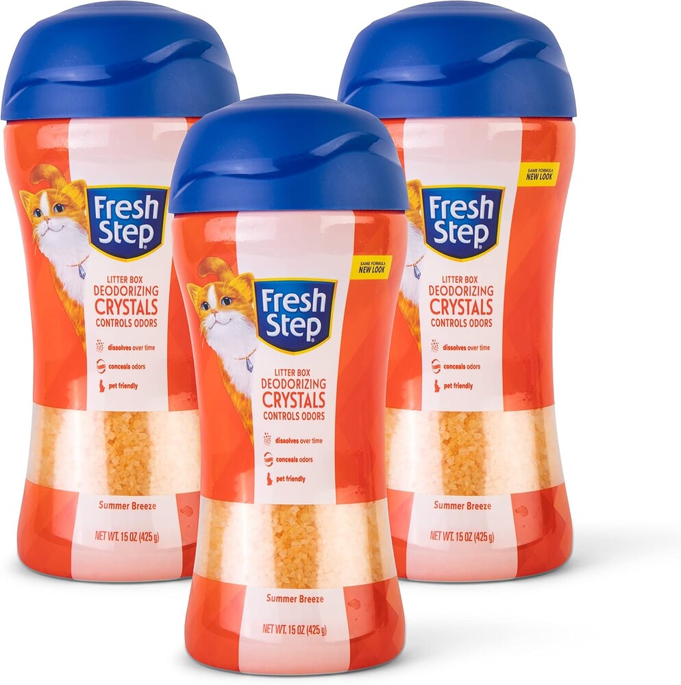 Fresh Step Cat Litter Crystals Deodorizer, Non Toxic Odor Neutralizing Crystals for Litter Boxes that Help Control Smells and Keep Home Areas Fresh, Summer Breeze Scent, 15 Ounce - 3 Pack