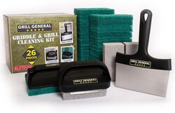 Grill General 26 Piece Griddle & Grill Cleaning Kit for Blackstone, Weber, Traeger Griddles, Grills, BBQ - Stainless Steel Scraper, 20 Scour Pads, 3 Cleaning Blocks, Pad and Block Handles by SLOTDOG