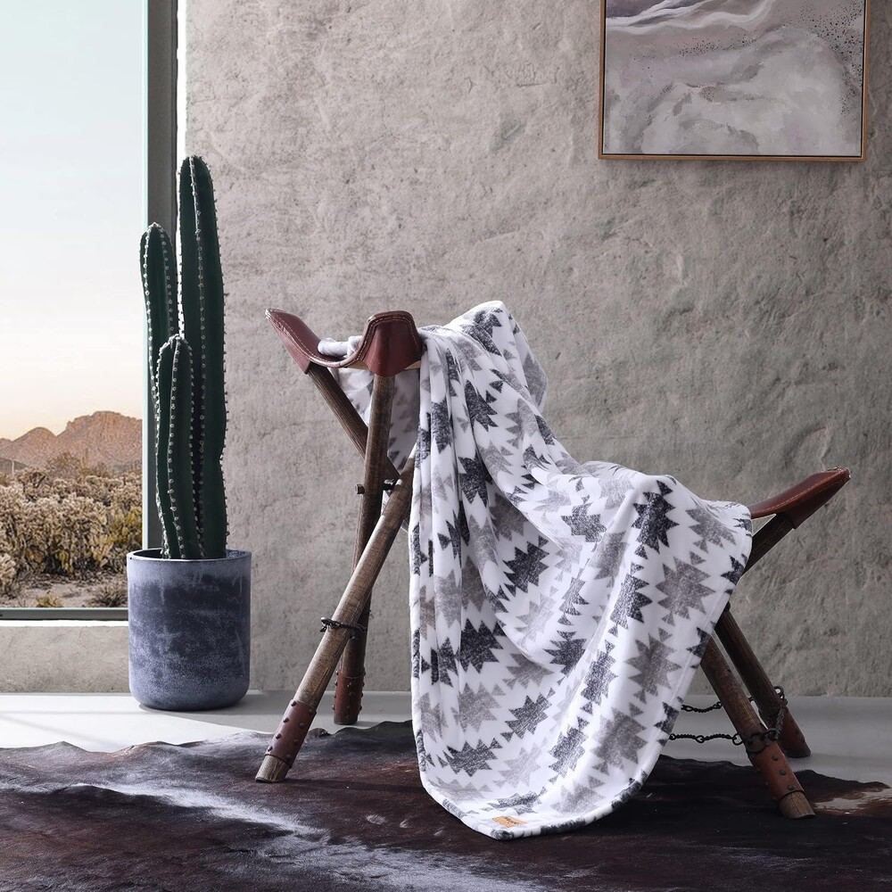 Wrangler - Blanket, Super Soft Sherpa Bedding, Yellowstone Inspired Throw Blanket for Couch or Bed (Canyon Ikat Grey, 50" x 60")