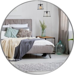 HBCY Creations Small Round Mirror, Silver 20 inch Wall Mirror for Entryway, Bathroom, Living Room and More, Modern Minimalist Mirror for Both Rustic and Boho Design and Decor