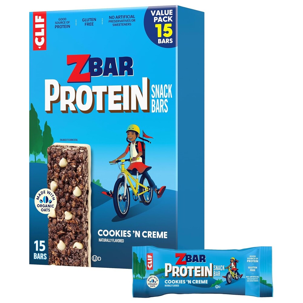 Zbar Protein - Cookies 'N Creme - Snack Bars - Made with Organic Oats - Non-GMO - 5g Protein - Gluten Free Protein Bars - Snacks for Kids (15 Pack)