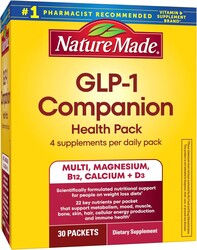 Nature Made GLP-1 Companion Health Pack, Multivitamin for Women and Men, Magnesium, Calcium, Vitamin D & B12, Nutritional Support for Weight Loss Diets, 30 Packets