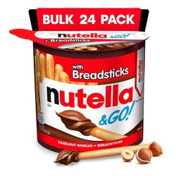 Nutella & GO! Chocolate Hazelnut Spread with Cocoa + Breadsticks, 24 Bulk Snack Packs, 1.8 oz Each