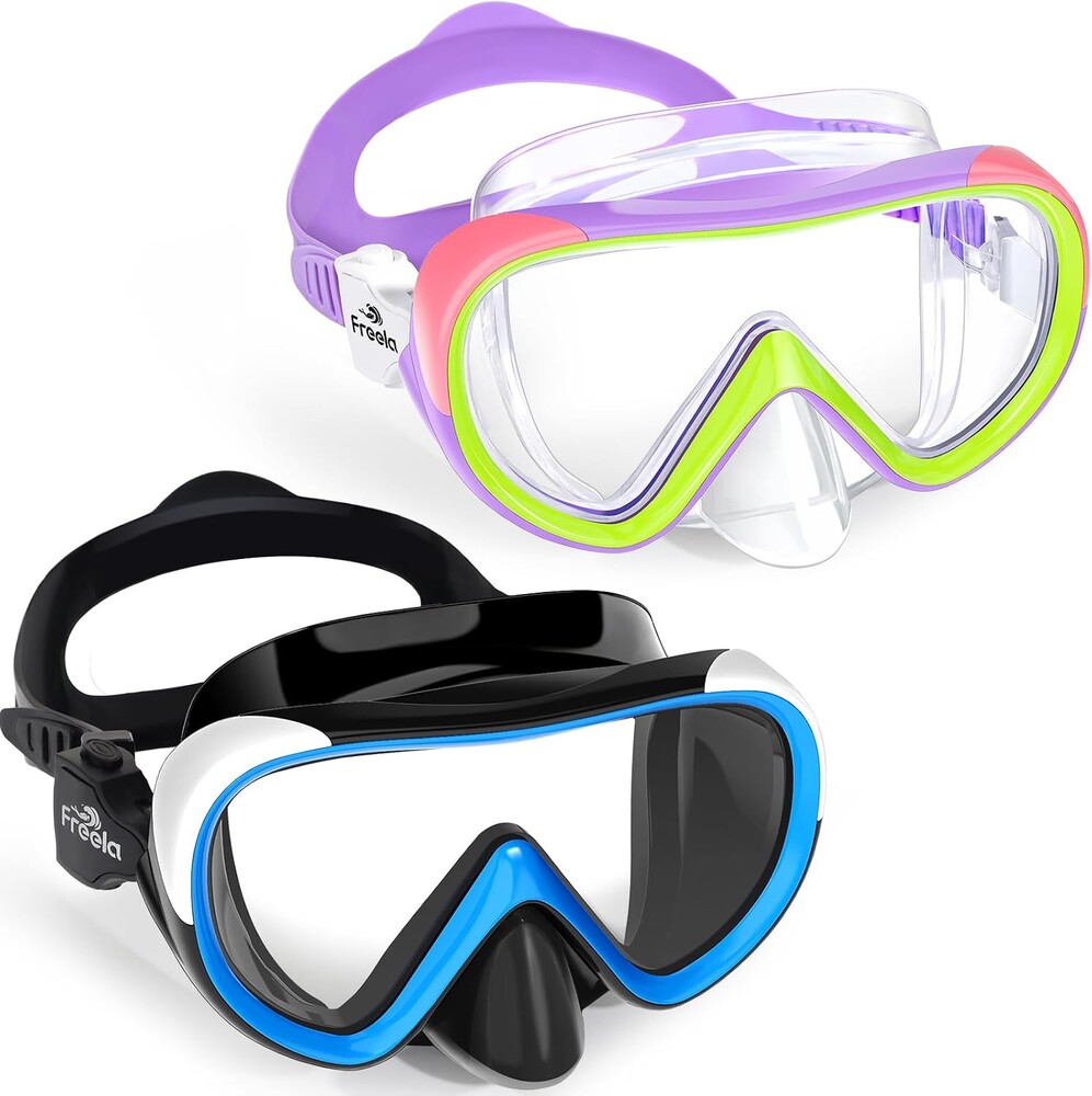 Freela Kids Swimming Goggles for 4-16 with Nose Cover, Anti-Fog No Leakage Swim Mask 180° Clear Vision Beach Pool Goggles