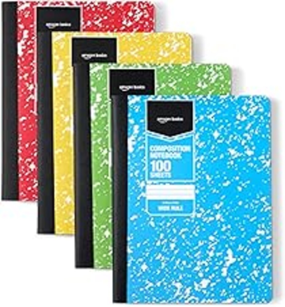 Amazon Basics Composition Notebook, Wide Ruled, 100 Sheets, 9.75" x 7.5", Assorted Marble Colors, 4-Pack