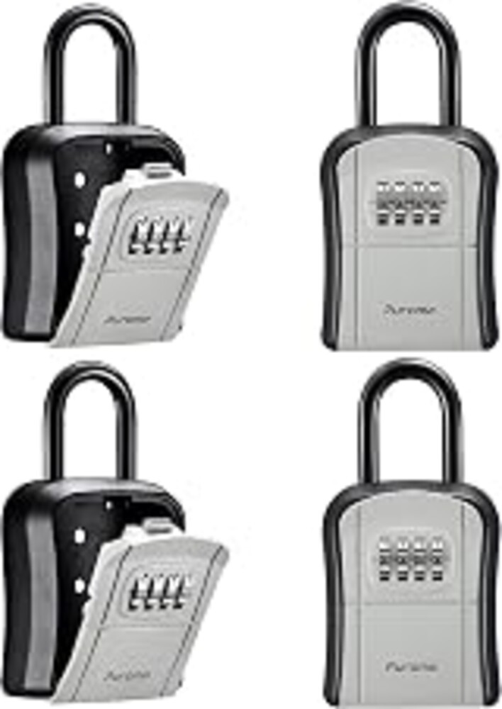 Puroma Key Lock Box, Portable Combination Lockbox Wall-Mounted Key Storage Box for House Keys, Resettable Code Safe Security Lock Box for Home, Office, Apartment Spare Key Storage (4 Pack, Gray)