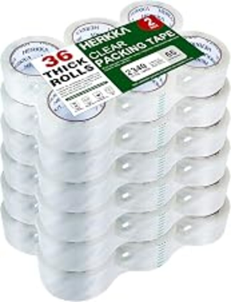 HERKKA Clear Packing Tape, 36 Rolls Heavy Duty Packaging Tape for Shipping Packaging Moving Sealing, Thicker Clear Packing Tape, 2 inches Wide, 65 Yards Per Roll, 2340 Total Yards