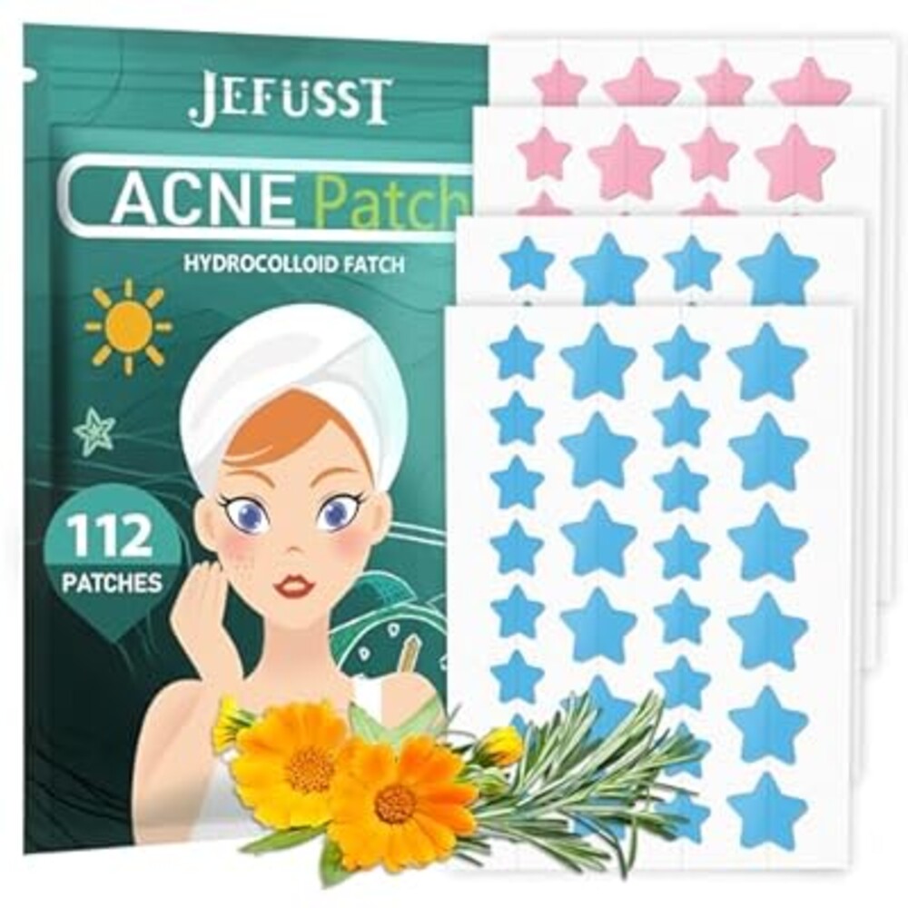 Jefusst Star Acne Patches 112 Counts, Pimple Patch Pimple Patches for Face Pimple Patches Stars Hydrocolloid Acne Patches Cute Zit Patches Healing Sticker, Blue and Pink