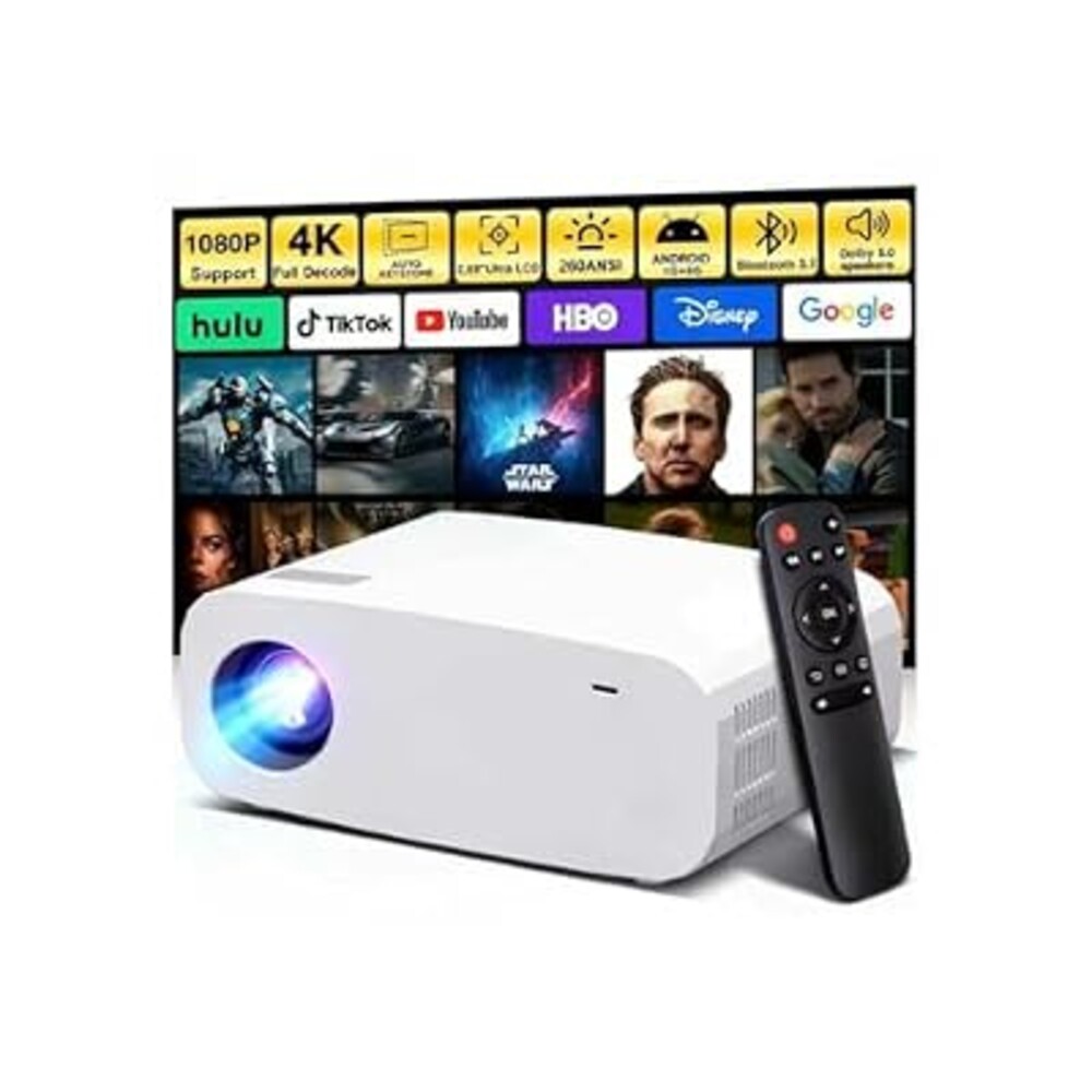 Projector, Mini Projector with WiFi and Bluetooth, Built-in Apps, Auto Focus & Keystone,Native 1080P Support, Portable Outdoor Smart Projector,White