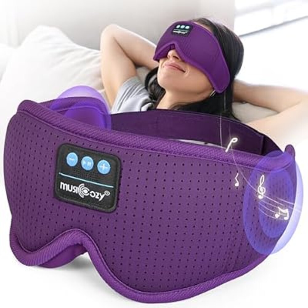 MUSICOZY White Noise Sleep Mask Headphones with 16 Soothing Sounds, Bluetooth Sleep Mask 3D Wireless Music Sleeping Headphones for Side Sleeper