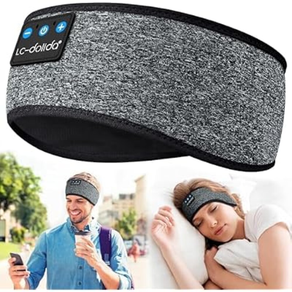 LC-dolida Sleep Headphones Bluetooth 5.4, Headband Headphones Earphones Wireless, Sleep Mask for Gifts,Workout,Jogging,Yoga(Greige)