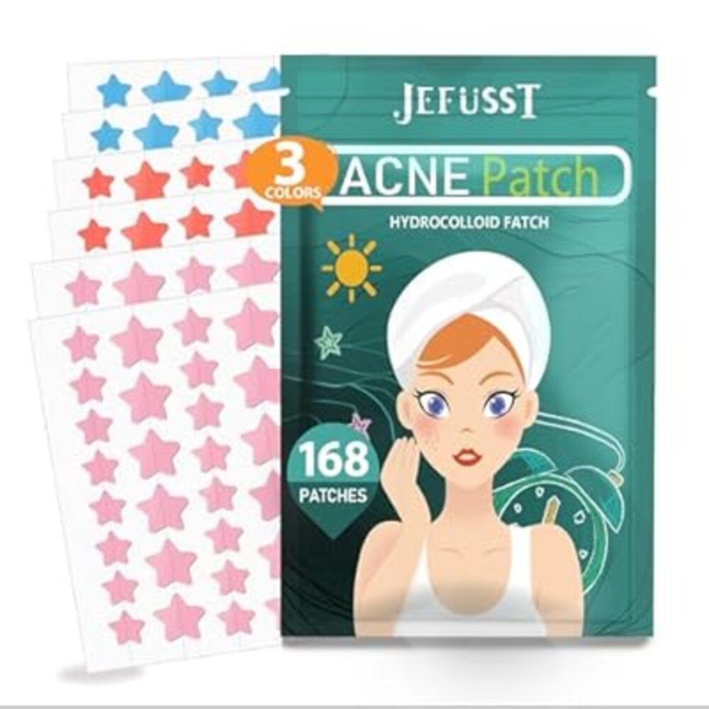 Jefusst Star Acne Patches 168 Counts, Pimple Patch Pimple Patches for Face Pimple Patches Stars Hydrocolloid Acne Patches Cute Zit Patches Healing Sticker, Pink, Blue and Orange