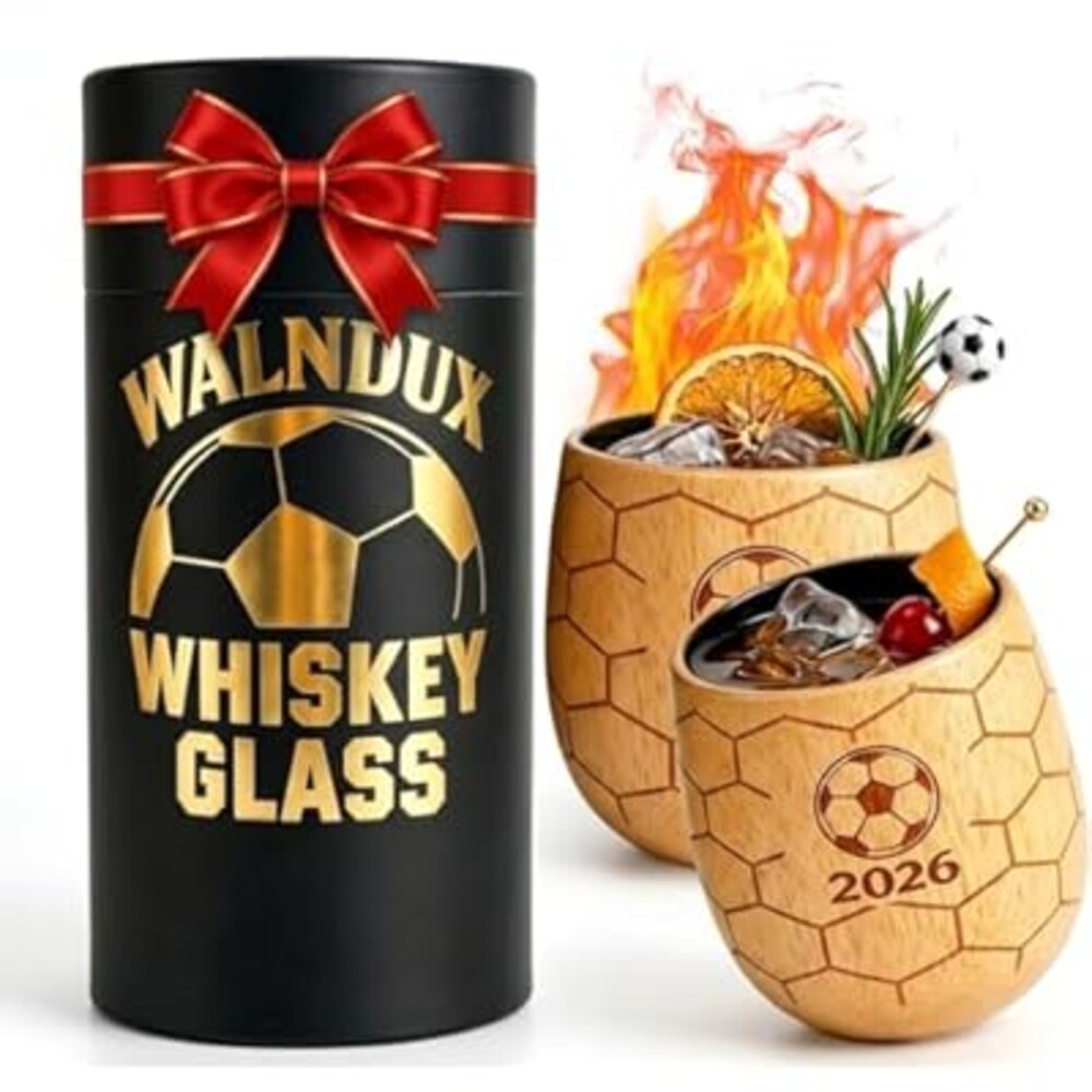 Soccer Wooden Whiskey Glass, Bourbon Gifts for Men Dad Husband, Oak Wood Old Fashioned Whiskey Tumbler, Unique Soccer Fan Gift,Father’s Day Gift,Birthday,Retirement