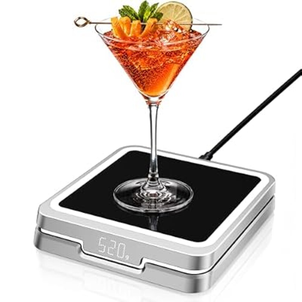 KAVAZ Smart Cocktail Maker with LED Pour Guidance, App-Controlled Drink Mixing Assistant, 3000+ Cocktail Recipes, Smart Coaster for Home Bar, Cool Gadget Gift for Men Dad Husband（Matte Silver）