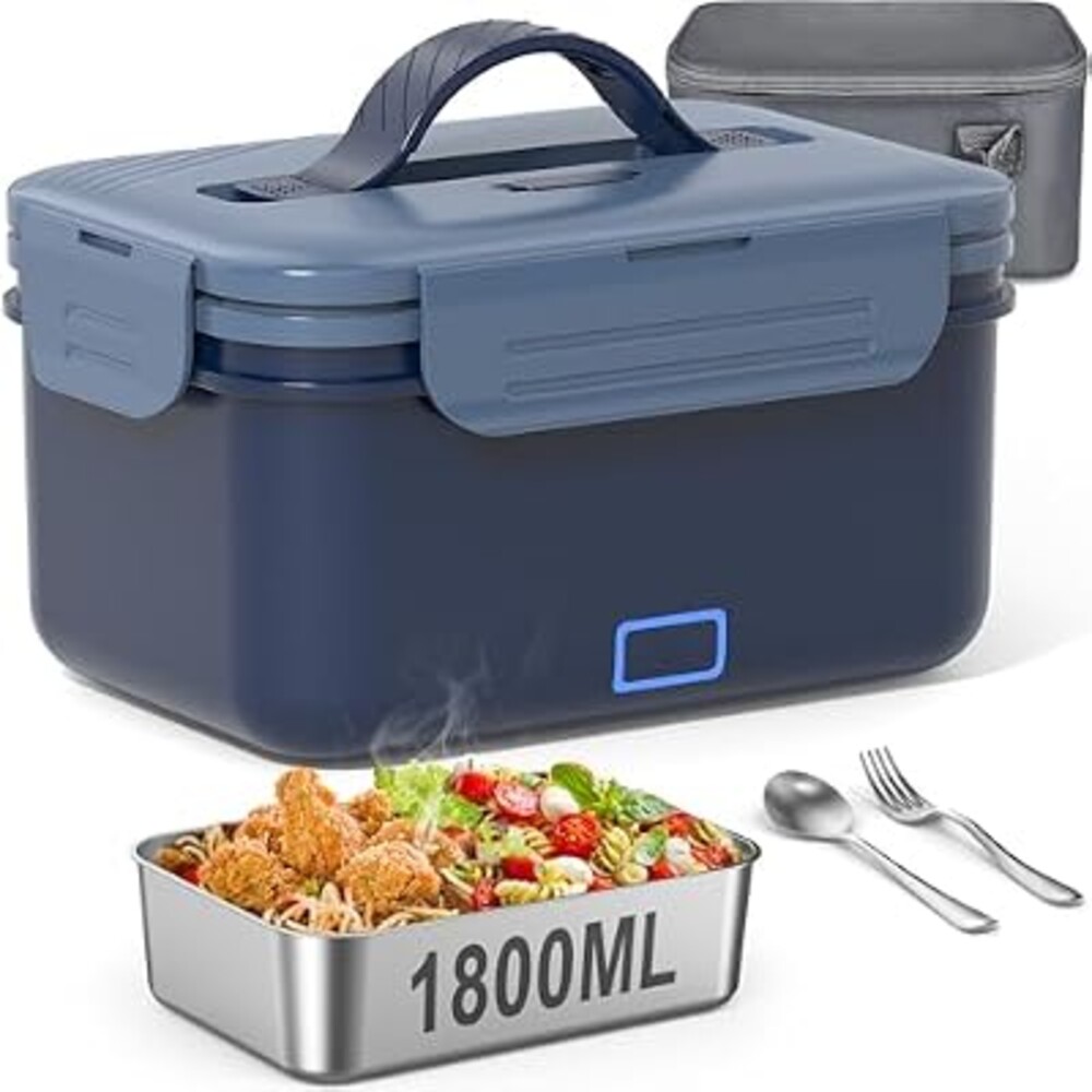 Carsolt Cordless Electric Lunch Box for Adults, 1.8L Rechargeable Heated Lunch Box for Men, Portable Self-Heating Food Warmer for Car/Truck/Office Christmas White Elephant Gifts for Men Women