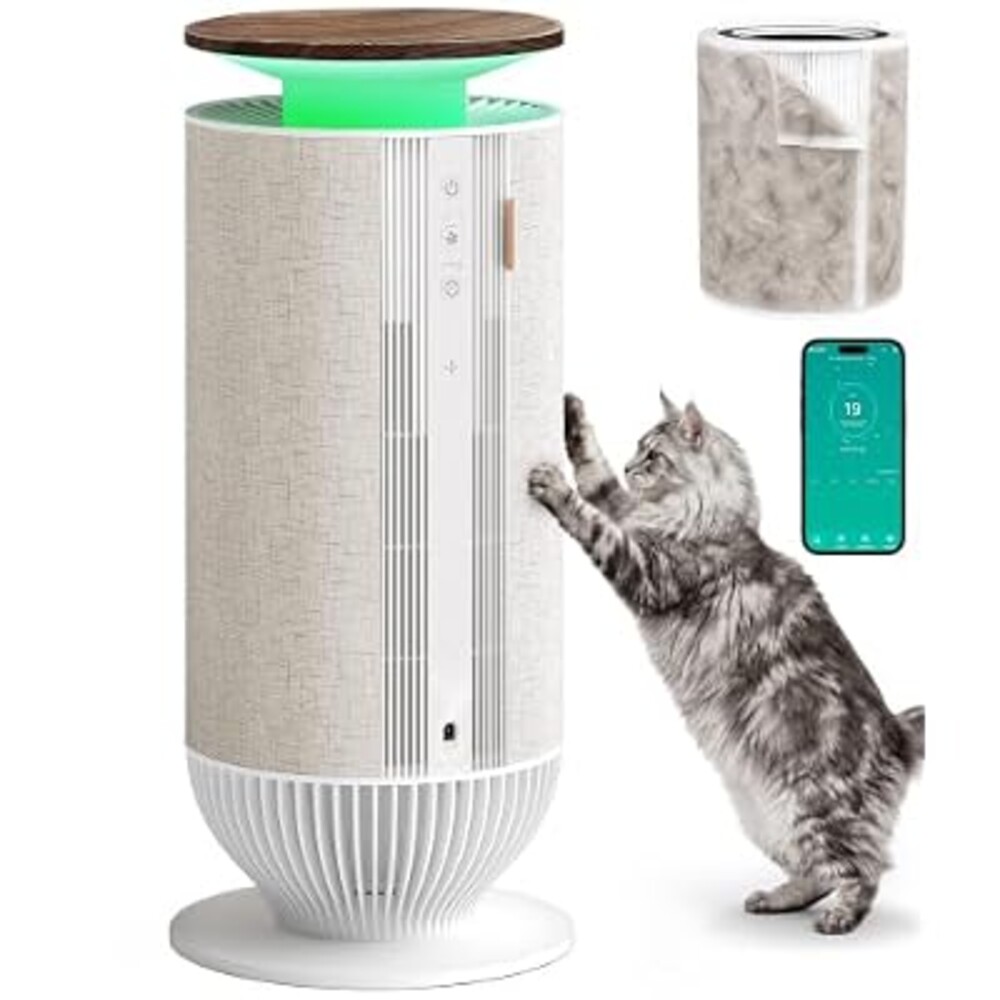 Petbobi Air Purifiers for Home Pets - Air Purifier for Large Room up to 3600 ft², H13 + H11 HEPA for Pet Odors & Hair Dander, 360° Airflow Air Cleaner with PM2.5 Monitor, App Control, Auto Mode