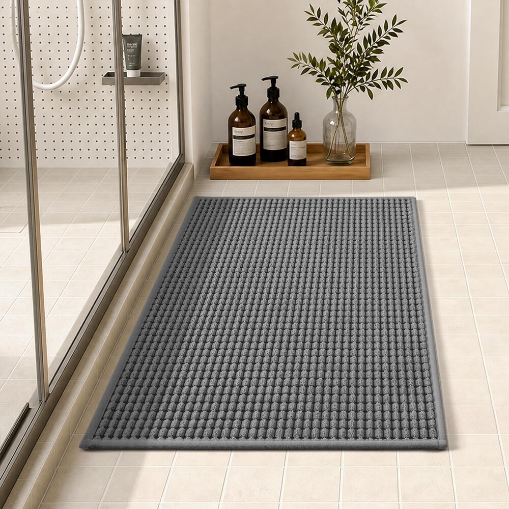 tchdio Bathroom Rugs, Absorbent Quick Dry Thin Bath Mat, Non Slip Washable Bath Rugs with Solid Rubber Backing, Low Profile Bath Mats for Bathroom, Grey, 16" x 24"