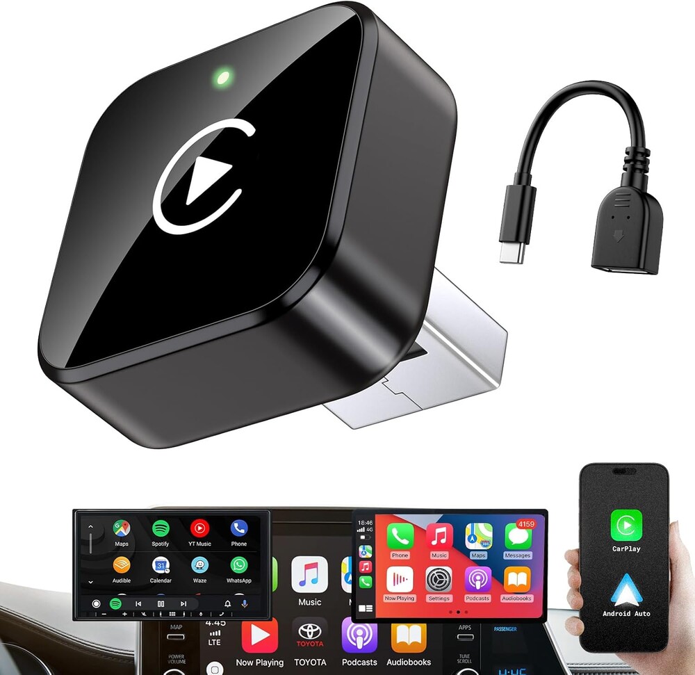 iGENJUN Wireless CarPlay Adapter 2026 Upgrade Mini Design, USB/USB-C Plug & Play Converts CarPlay to Wireless - Easy Use Fast Stable Connection Car Play for iPhone & Android