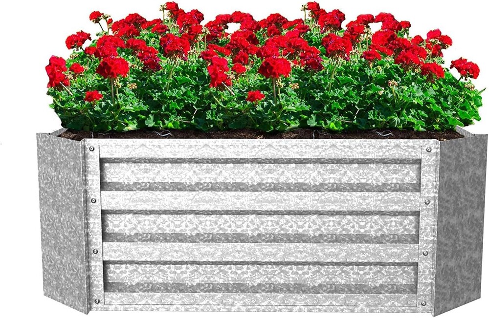 Pure Garden Galvanized Raised Garden Bed - 47.5” L x 35.5” W x 12” H Raised Garden Beds Outdoor Rectangle Planter Box Kit for Flowers, Vegetables, Fruits or Herbs - Raised Bed Garden Planters