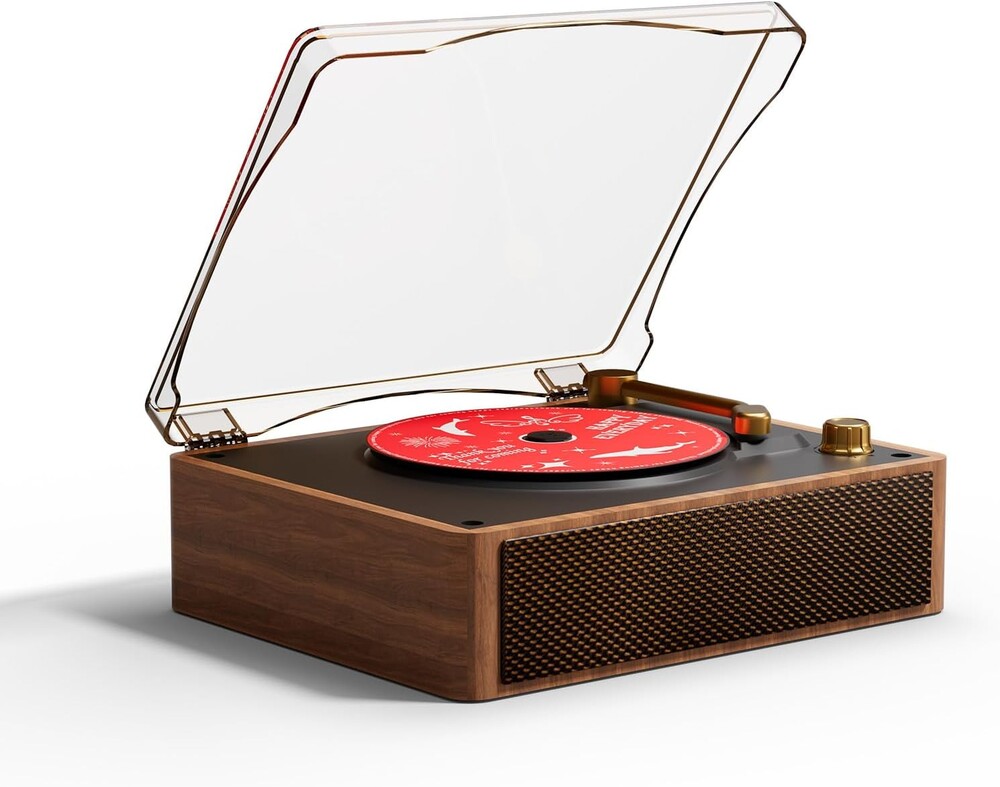 Yintiny All-in-One CD Phonograph with Bluetooth 5.4, HiFi Sound Quality, Wireless Connectivity, USB Playback, Wood Grain Design, Brown