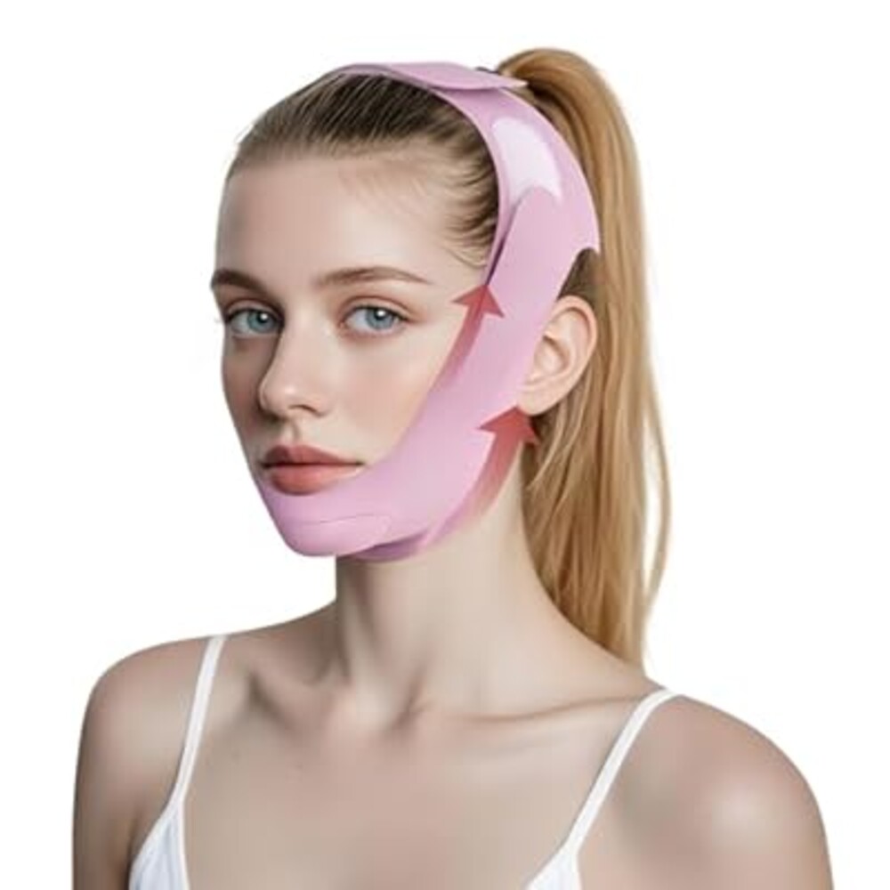 Dersoud Double Chin Reducer for Jawline Shaper, Comfortable V Line Lifting Mask for Face Lifting and Firming, Chin Strap for Sleeping Prevent Sagging，23.6in*5.09in