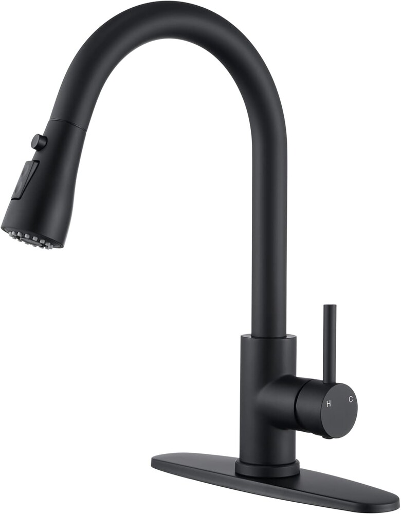 Matte Black Kitchen Faucets with Pull Down Sprayer, Single Handle High Arc Stainless Steel Kitchen Sink Faucet with Pull Out Sprayer,Suitable for Farmhouse Camper Laundry Rv Bar
