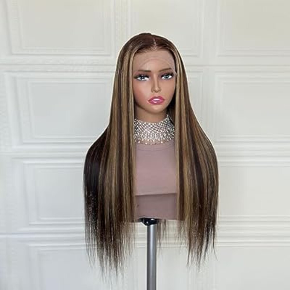 GABROGA 150% Density Glueless 4/27 Highlight 13x4 Colored Straight Lace Front Wigs Human Hair HD Transparent Lace Pre Plucked Natural Hairline with Baby Hair for Black Women 20 Inch