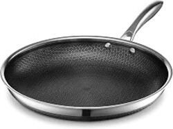 HexClad 12" Hybrid Nonstick Frying Pan, Dishwasher & Induction Safe | Stay-Cool Handles, Dishwasher and Oven Safe up to 900°F, Compatible with All Cooktops