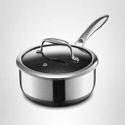 HexClad 2QT Hybrid Nonstick Saucier with Lid, Induction Ready | Stay-Cool Handles, Dishwasher and Oven Safe up to 900°F, Compatible with All Cooktops