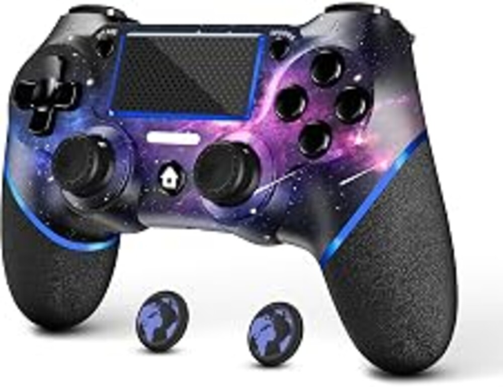 AceGamer Wireless Controller for PS4, Custom Design V2 Gamepad Joystick for PS4 with Non-Slip Grip of Both Sides and 3.5mm Audio Jack! Thumb Caps Included! (Galaxy)
