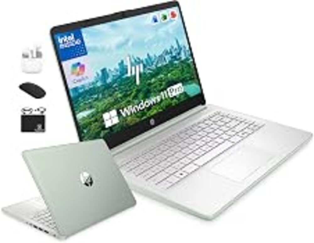 HP 14" Laptop Computer for 2026 Student Business Productivity, MS Office & Win 11 Pro, Copilot AI, Intel 4-Core CPU, 4GB DDR5 RAM, 628GB Storage (128GB UFS+500GB Ext), Wi-Fi 6, HubxcelAddon, Green