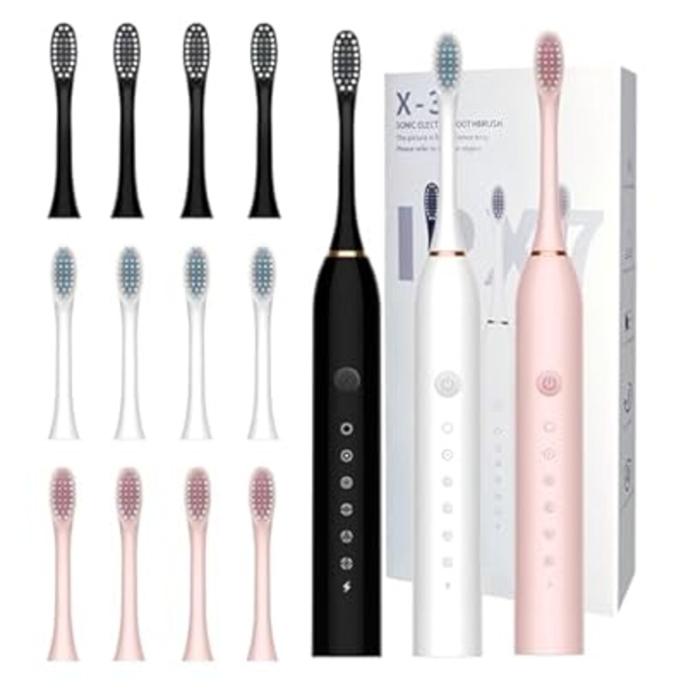 MSETGRD 3 Pack Electric Toothbrush for Adults,6 Mode Rechargeable Electric Toothbrushes with 12 Replacement Brush Head, Fast Charge 2 Min and 30s Timer for Travel Business
