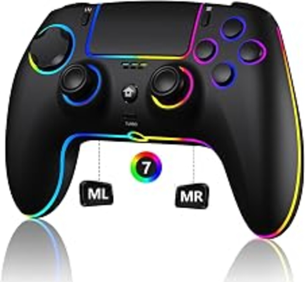SZDILONG Wireless Controller with 7 Colors RGB Light for PS5 Pro/Slim,MAC,iOS,Steam,PC Windows/Android 10 and Above,Support Hall Sticks/Turbo/Programmable/Dual Vibration, with 3.5mm Audio Jack, Black