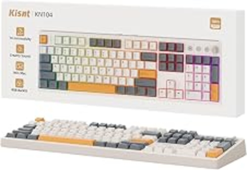 Kisnt KN104 Wireless Mechanical Keyboard, 100% Full Size with Knob, Bluetooth/2.4GHz/USB-C, Custom RGB Backlit, Hot-Swappable Linear Switch, Creamy Sound for Gaming/Typing (Retro Beige)