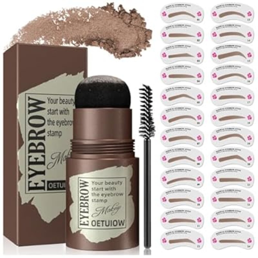 Eyebrow Stamp and Eyebrow Stencil Kit, Eye Brow Stencil Kit for Beginners 24 Reusable and Washable Eyebrow Shaping Kit, Brow Stencil and Stamp Kit Smudge-Proof & Long-Lasting (Medium Brown)