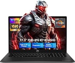 NIMO 17.3" Gaming-Creator-Laptop, 8-Core Ryzen 7 8745HS 32GB RAM 1TB SSD Beat i7-1360P up to 4.9GHz Radeon 780M, USB 4.0 FHD 100W Fast PD for Video Editing, AI Tasks & Remote Streaming, 2-Yr Warranty