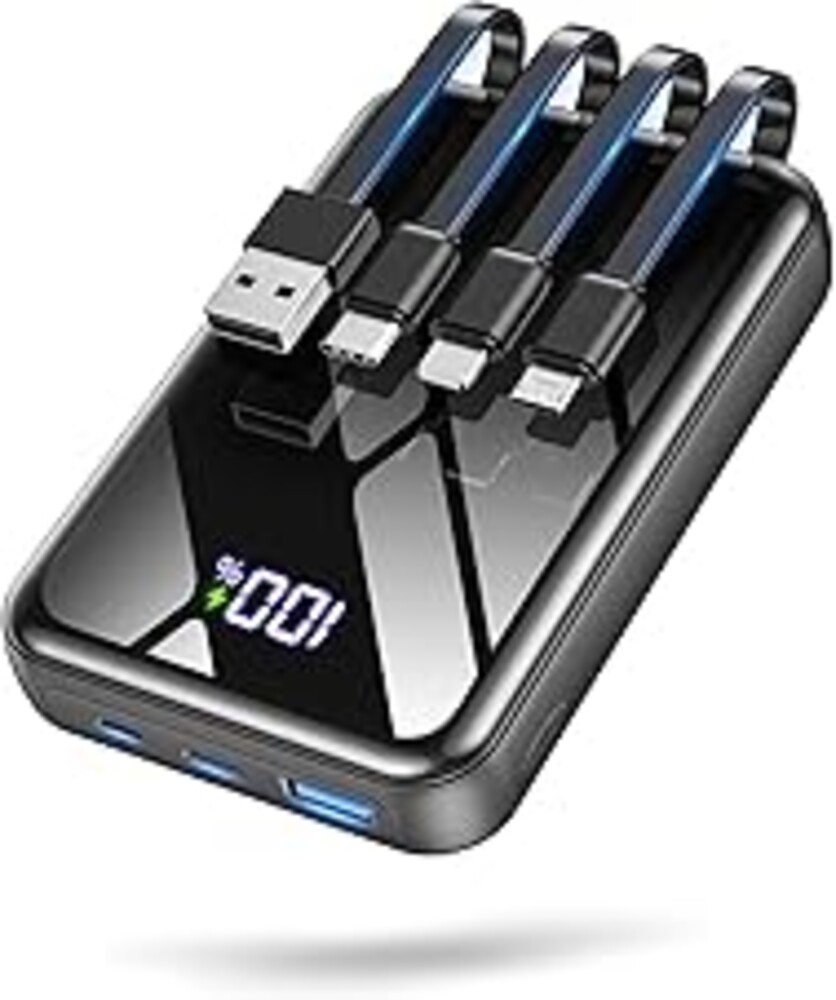 YBYP Portable Charger Power Bank 50000mAh, 22.5W Fast Charging Portable Charger with Built-in Cables, Travel Camping 4 Outputs External Battery Pack, LED Display for iPhone, Android, iPad, Black