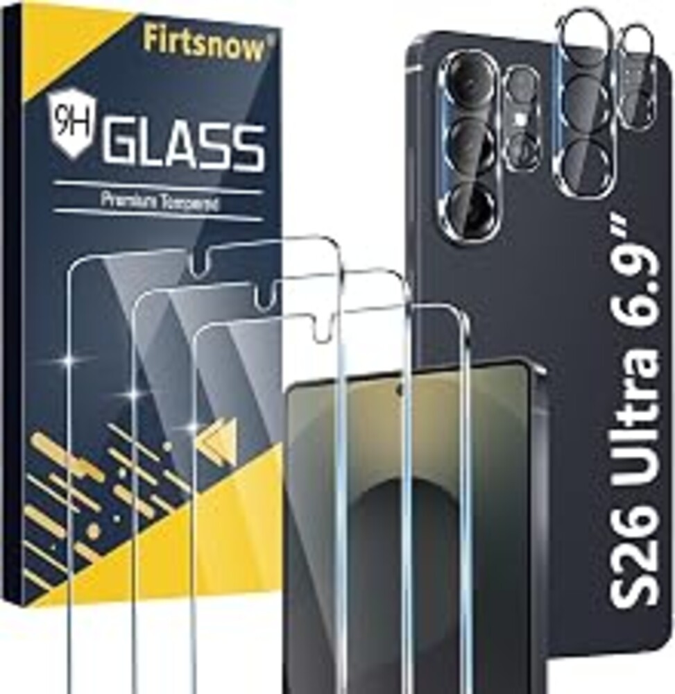 firtstnow 3 Pack for Samsung Galaxy S26 Ultra Screen Protector Tempered Glass + 3 Pack Camera Lens Protector, Military Grade Shatterproof, 9H Hardness, Fingerprint Unlock,Case Friendly 6.9 Inch