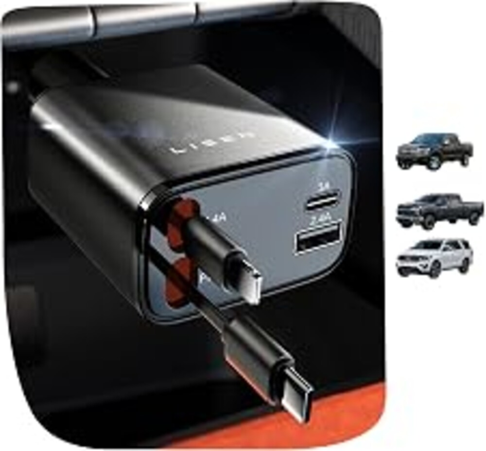 LISEN Retractable Car Charger, [2026 Upgrade 50 inch ] Long 4 in 1 Retractable Cable Car Charger, USB C Car Charger Fast Charging for iPhone 17 16 15 14 13 12 11 X Pro Max Plus Mini, Samsung S26 | Multiple Ports Car Charger, Retractable Car Charger Fast Charge for iPad, for Samsung, Car Accessories for Men Women