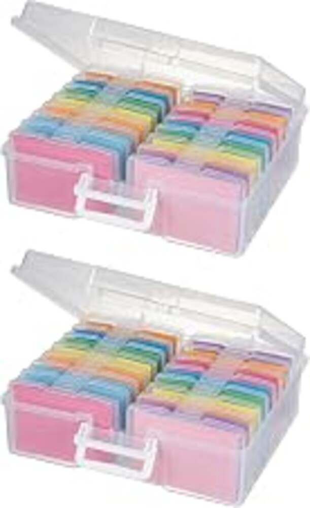 novelinks Transparent 4" x 6" Photo Organizers and Photo Storage Box with Handle, 16 Inner Photo Cases, Portable Picture Organizers & Photo Storage Containers (Clear 2Pack)