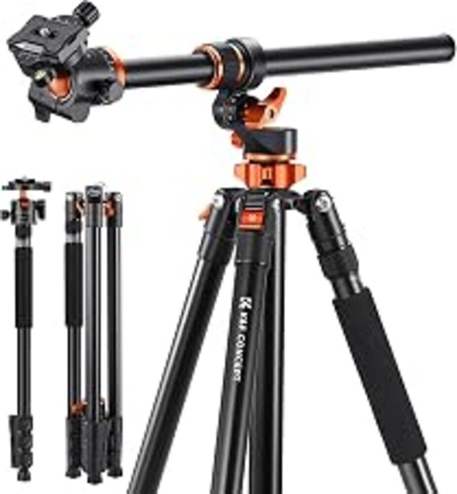 K&F CONCEPT 90''/230cm Ultra High Camera Tripod T254A7+BH-28L | Horizontal Overhead Shooting, Metal Ball Head, 10KG Load Capacity, Detachable Monopod, Flexible Travel Tripods