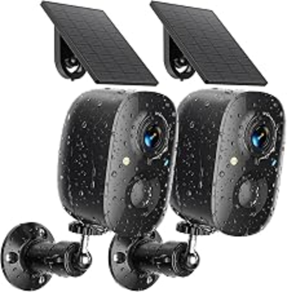 JESIOO Security Cameras Wireless Outdoor 2K Solar Powered WiFi Cameras for Home Security,AI Motion Detection,Siren Alarm,Spotlight Color Night Vision,2-Way Audio,SD/Cloud Storage (2 Solar Cams)