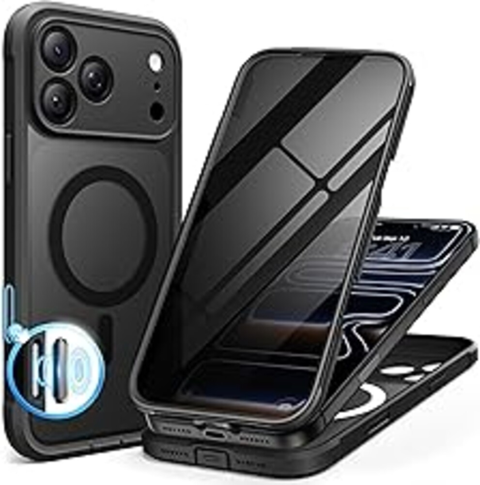 BERFY for iPhone 17 Pro Max Case, Compatible with MagSafe, Built-in Privacy Screen Protector, Camera Protection, Shockproof Full Body Phone Case 6.9", Translucent Black