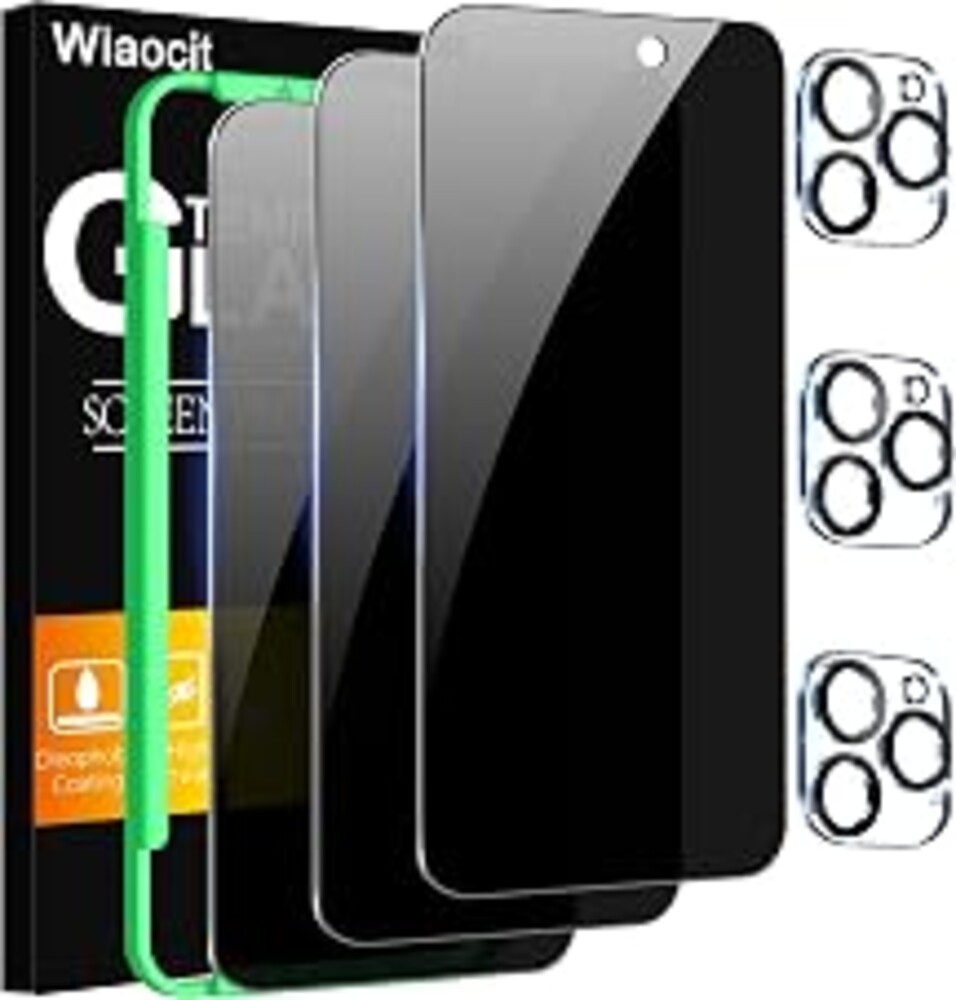 Wiaocit 3 Pack Tempered Glass Privacy Screen Protector for iPhone 16 Pro Max with 3 Pack Camera Lens Protector, 9H Hardness, Bubble Free, Case Friendly