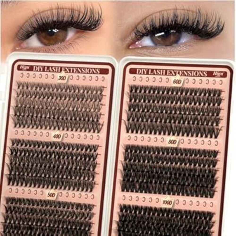 Higu clace Lash Clusters 600pcs 30D+40D+50D+60D+80D+100D Eyelash Clusters 6 Styles Mixed 10-18MM, Wispy Cluster Eyelash Extensions, Easy to Use, Can DIY at Home