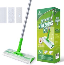 Eyliden Sweeper Mop with 36 Refills - 3 Types of Disposable Dry & Wet Cloths | Lock-Tight Design No Lost Pads, Universal Refills, Multi-Surface Sweeping Starter Kit for Pet Hair, Dust, Floor Cleaning