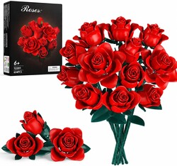 Rose Flower Bouquet Building Set for Kids Ages 6+, 634Pcs DIY Red Roses Bouquet Building Kit Home Office Decor, Gift for Girls Adults, Valentine's Day, Mother's Day, Birthday, Christmas
