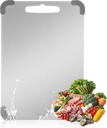 Stainless Steel Cutting Boards for Kitchen, Dishwasher Safe Steel Chopping Board, Double Sided Non Plastic Metal Cutting Board, 13.4" × 9.1"