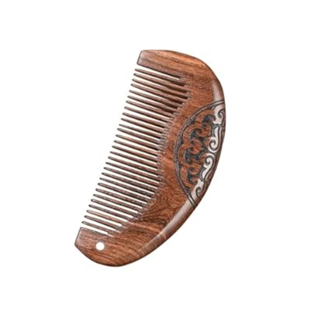 YAKUNCL Natural Sandalwood Fine Tooth Comb - Anti Static Wooden Comb for Women, Smooth Detangling Hair Comb, Portable Travel Mini Wood Combs for Curly & Straight Hair