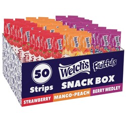 Welch's Absolute Fruitfuls Fruit Strips, Tasty Dried Fruit Snacks for School Lunches, Berry Medley,Mango Peach, Strawberry 0.5oz (Pack of 50)